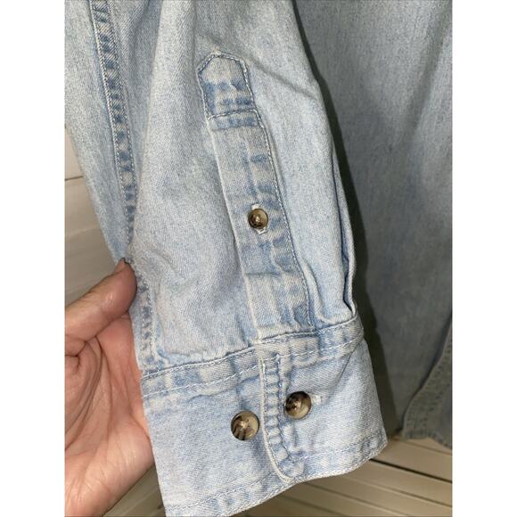 90s Denver Broncos Denim Shirt Light Wash Long Sleeve Embroidered Logo Small - Picture 2 of 7